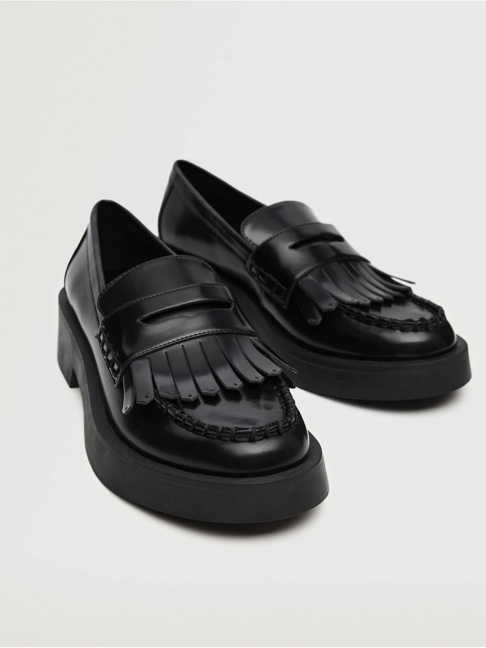 Mango Women’s Chunky Patent Leather Loafers with Fringe Detail Size 38 (US 7)